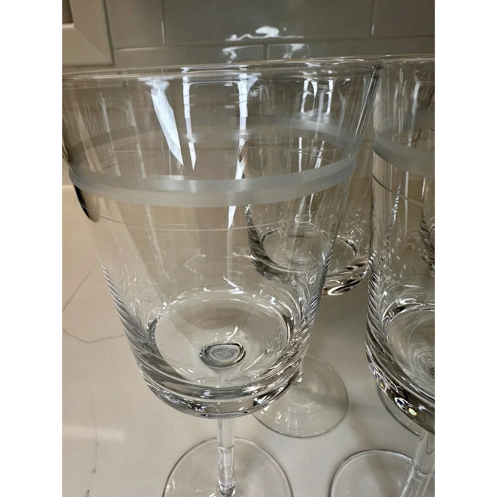 RARE CRYSTAL Pottery Barn Stemmed Wine Glasses ETCHED S/6 (Two Sets Available)